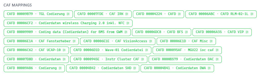 CAF Mappings showing coding files that reference SGBM 000056EA