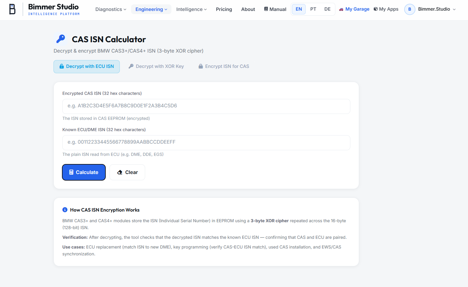 CAS ISN Calculator � decrypt and encrypt CAS ISN